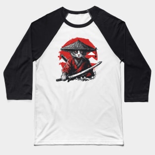 Retro Samurai Cat Katana Sunset Ninja Cat Warrior Cat Japanese Art Baseball T-Shirt